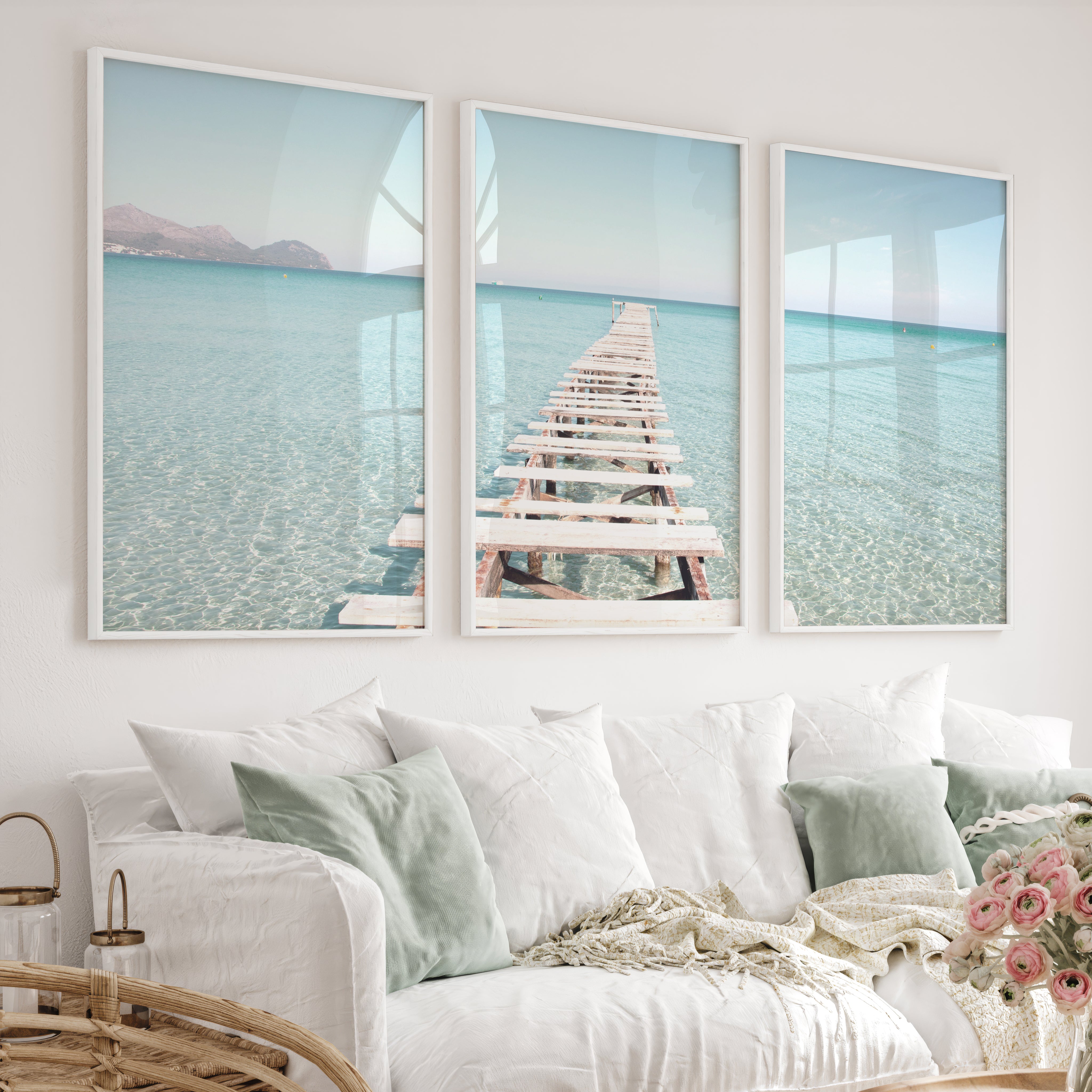 Wooden Pier Coastal Prints - White Framed Poster No Border - Artworksets