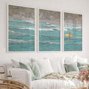 Yellow Surfboard Coastal Style Artwork - White Framed Poster No Border - Artworksets