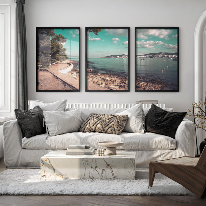 Pine Bay coastal style prints with Sailboats - Black Framed Poster No Border - Artworksets