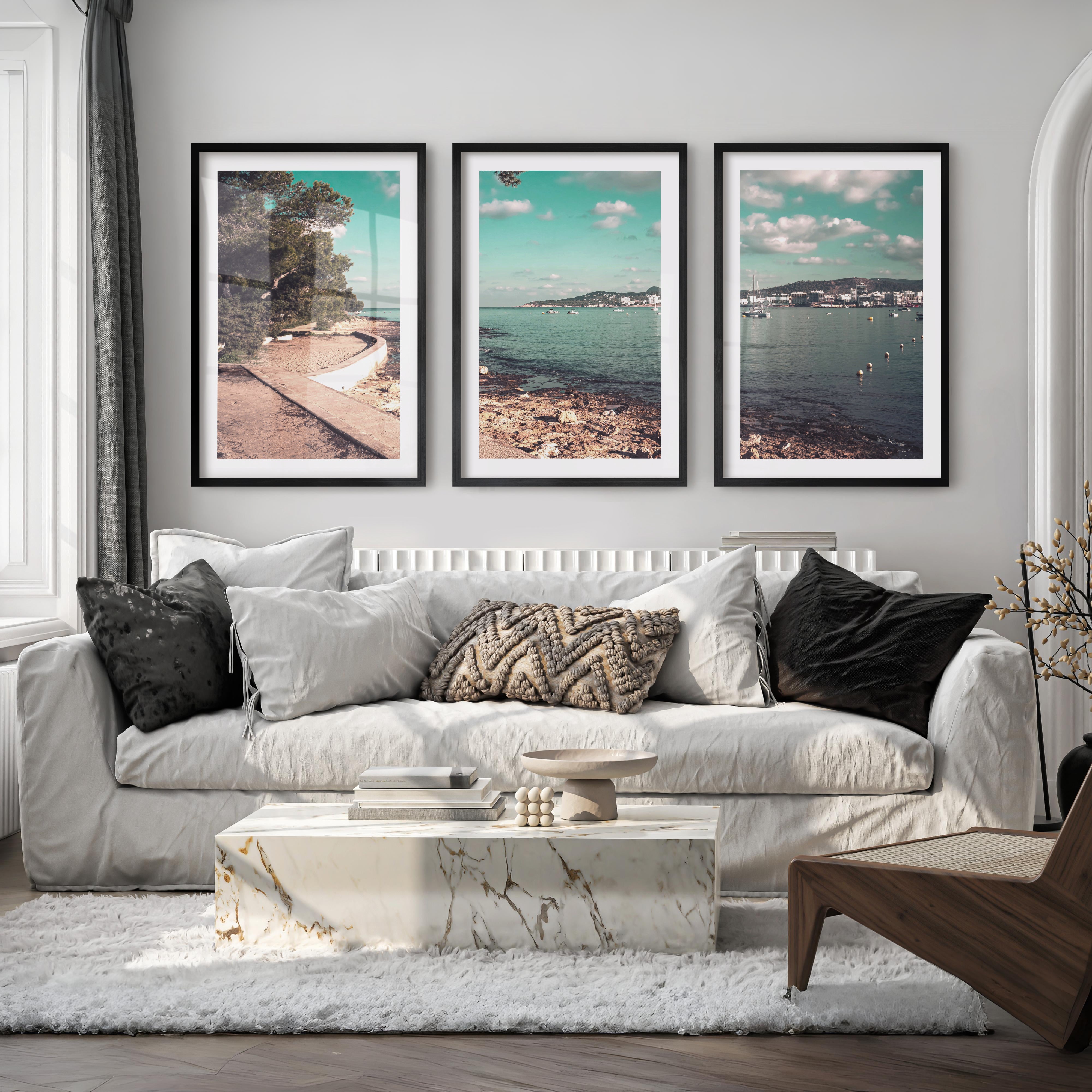 Pine Bay coastal style prints with Sailboats - Black Framed Poster with White Border - Artworksets