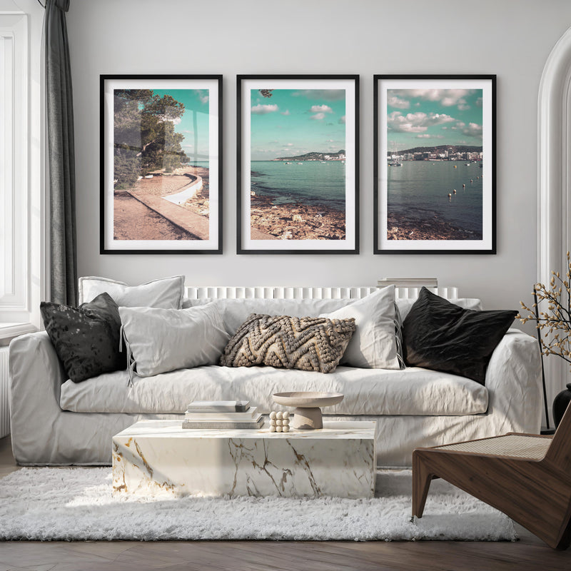 Pine Bay coastal style prints with Sailboats - Black Framed Poster with White Border - Artworksets