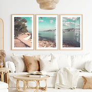 Pine Bay coastal style prints with Sailboats- Natural Wood Framed Poster with White Border - Artworksets