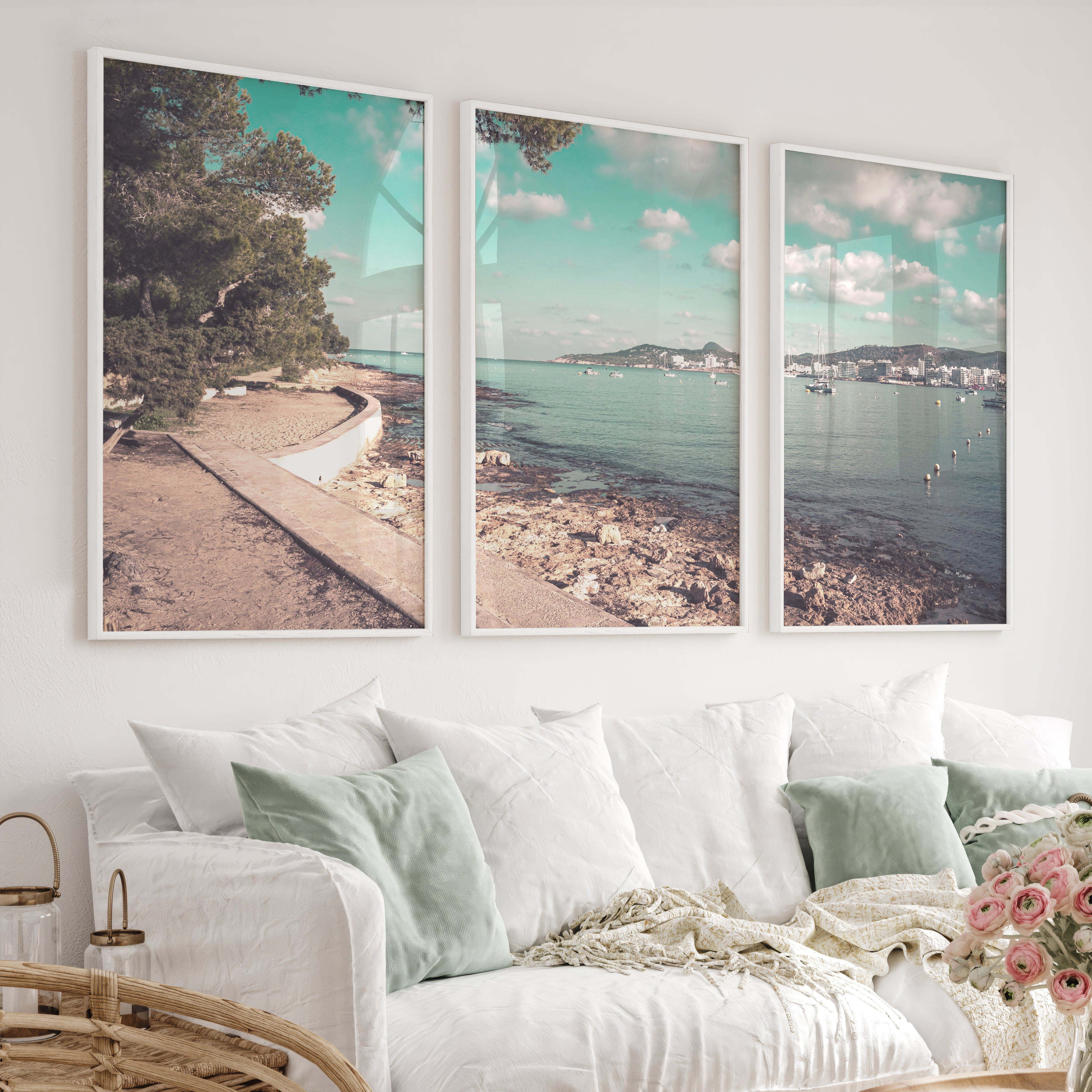 Pine Bay coastal style prints with Sailboats - White Framed Poster No Border - Artworksets