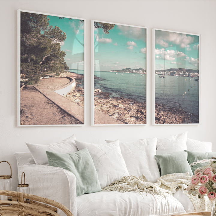 Pine Bay coastal style prints with Sailboats - White Framed Poster No Border - Artworksets