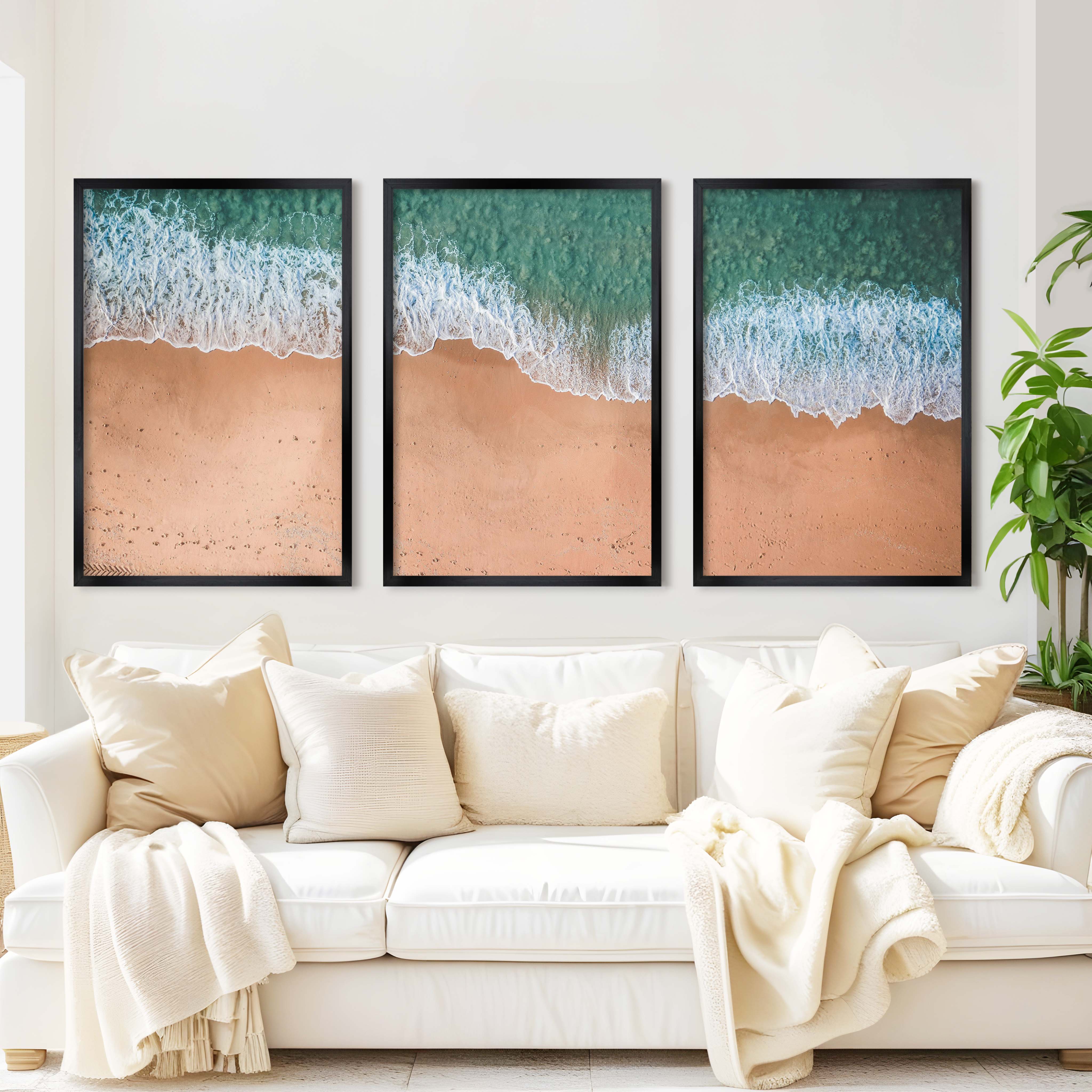 Coastal Style Wall Art – Minimal Aerial Beach Print - Black Framed Poster No Border - Artworksets