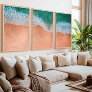 Coastal Style Wall Art – Minimal Aerial Beach Print - Natural Wood Framed Poster No Border - Artworksets