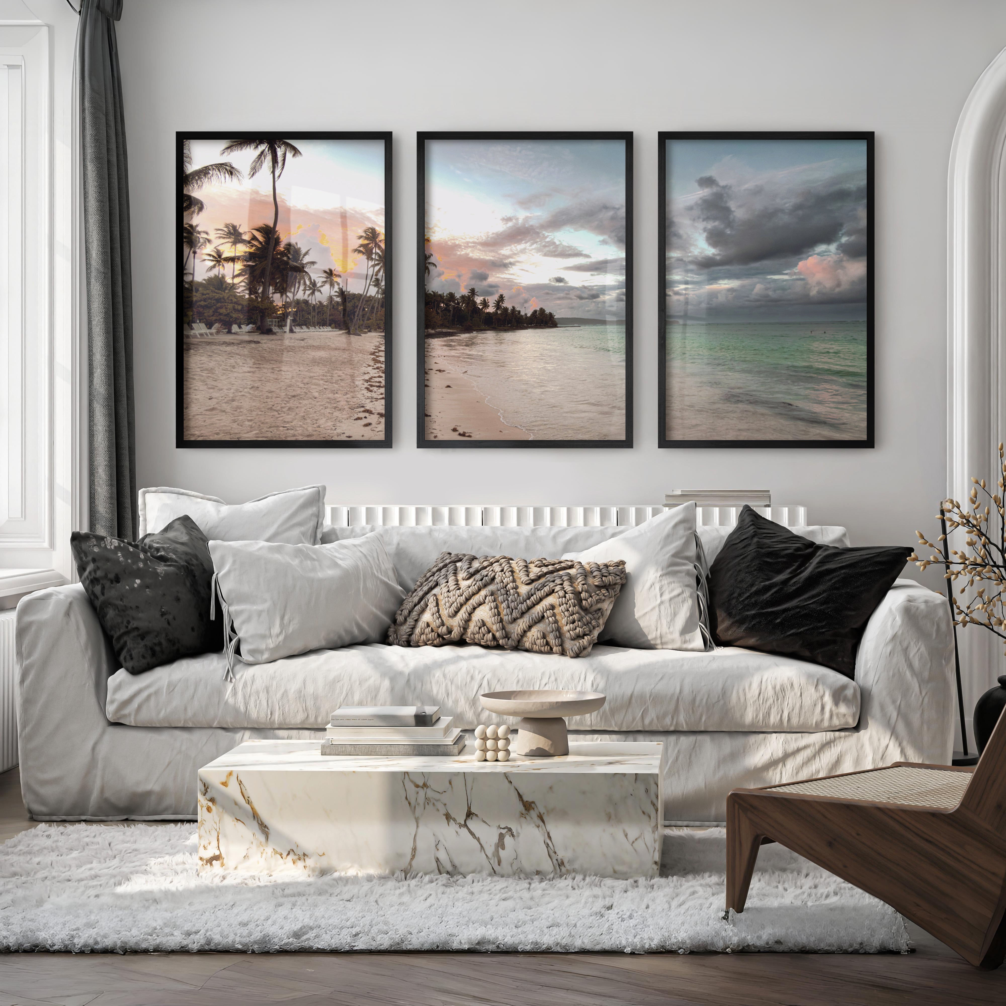 Palm Shore Coastal Style Wall Art - Black Framed Poster No Border - Artworksets