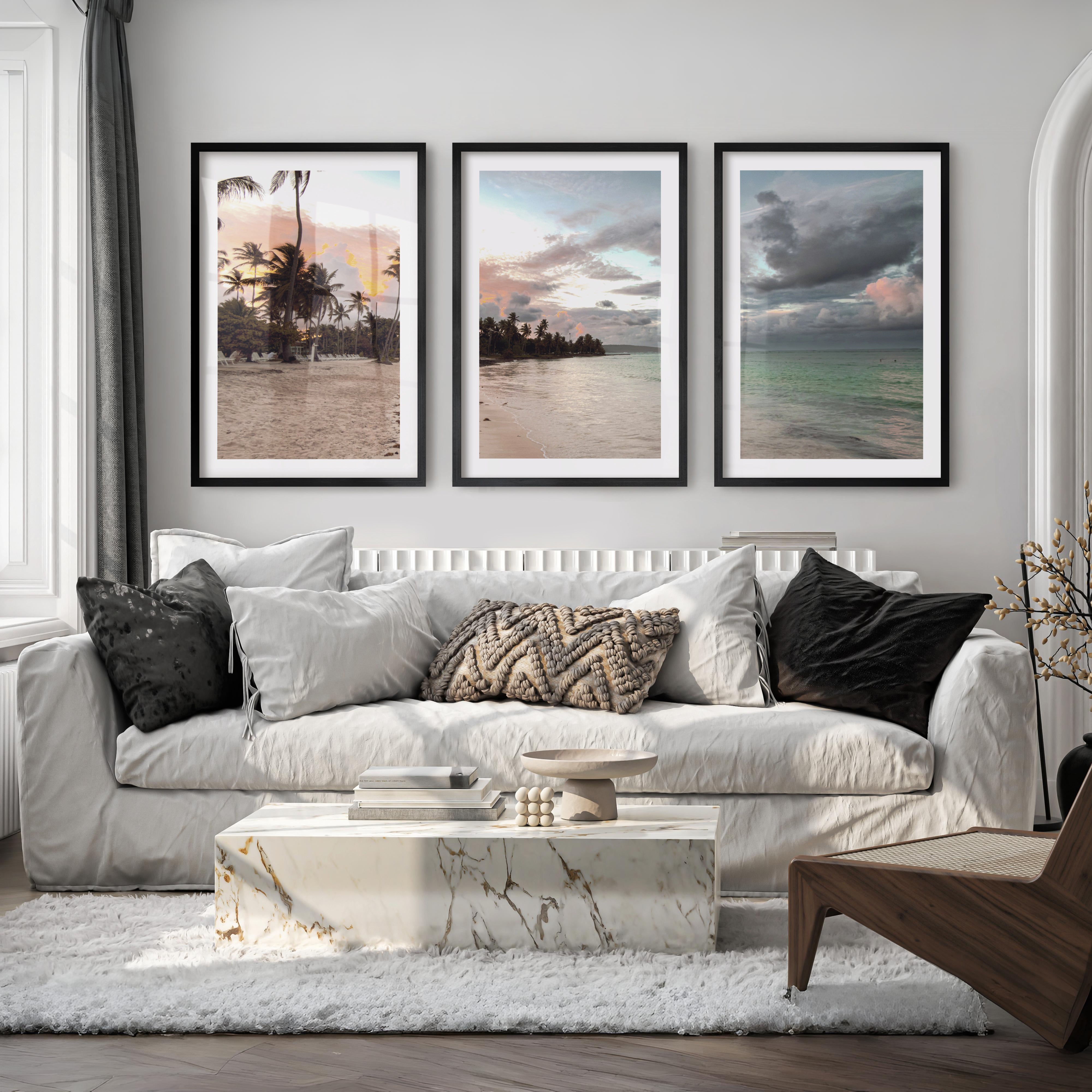 Palm Shore Coastal Style Wall Art - Black Framed Poster with White Border - Artworksets