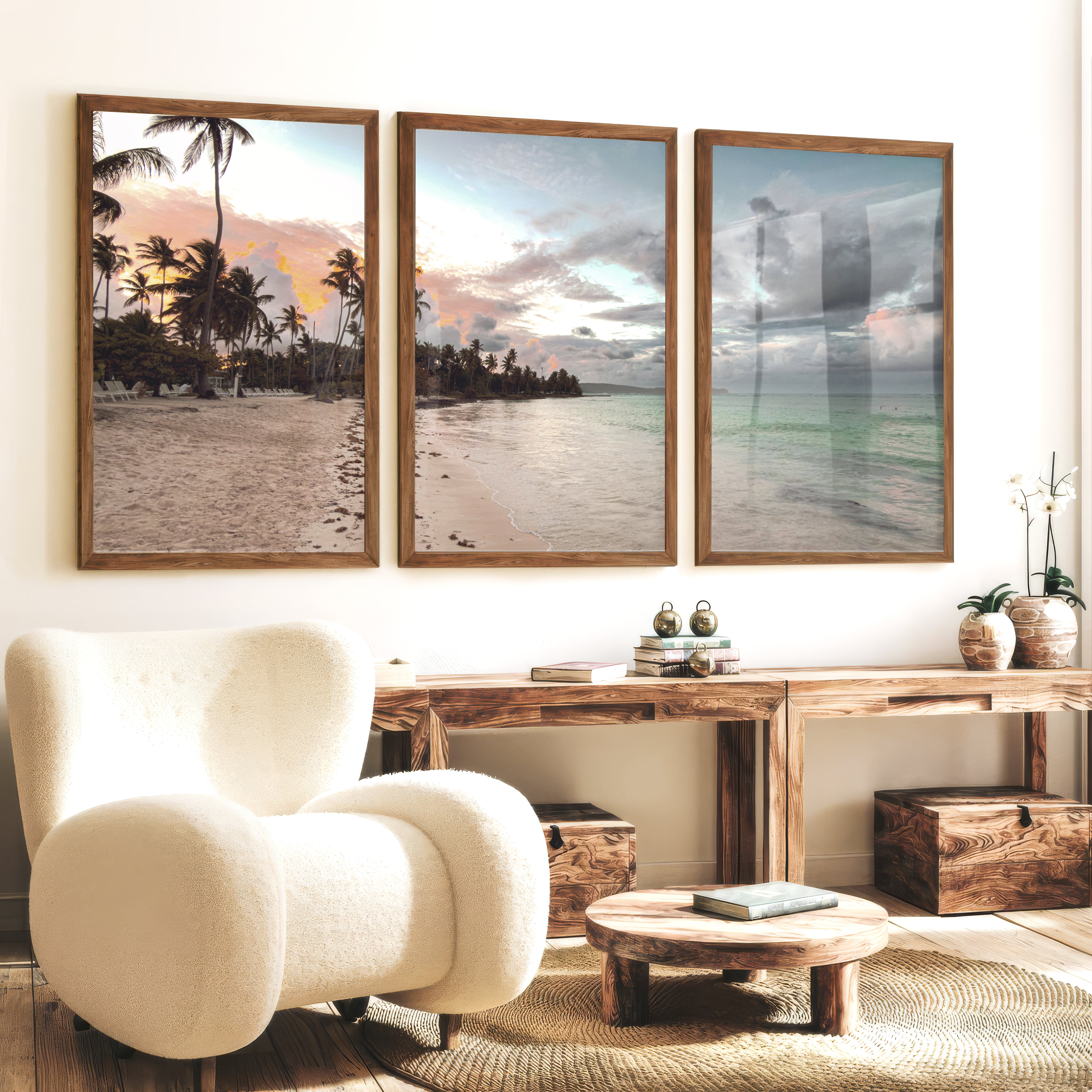 Palm Shore Coastal Style Wall Art - Dark Brown Framed Poster No Border - Artworksets