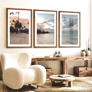 Palm Shore Coastal Style Wall Art - Dark Brown Framed Poster with White Border - Artworksets