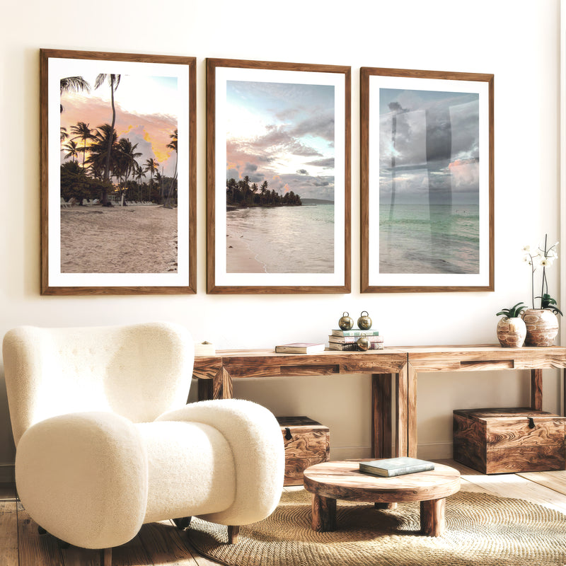 Palm Shore Coastal Style Wall Art - Dark Brown Framed Poster with White Border - Artworksets
