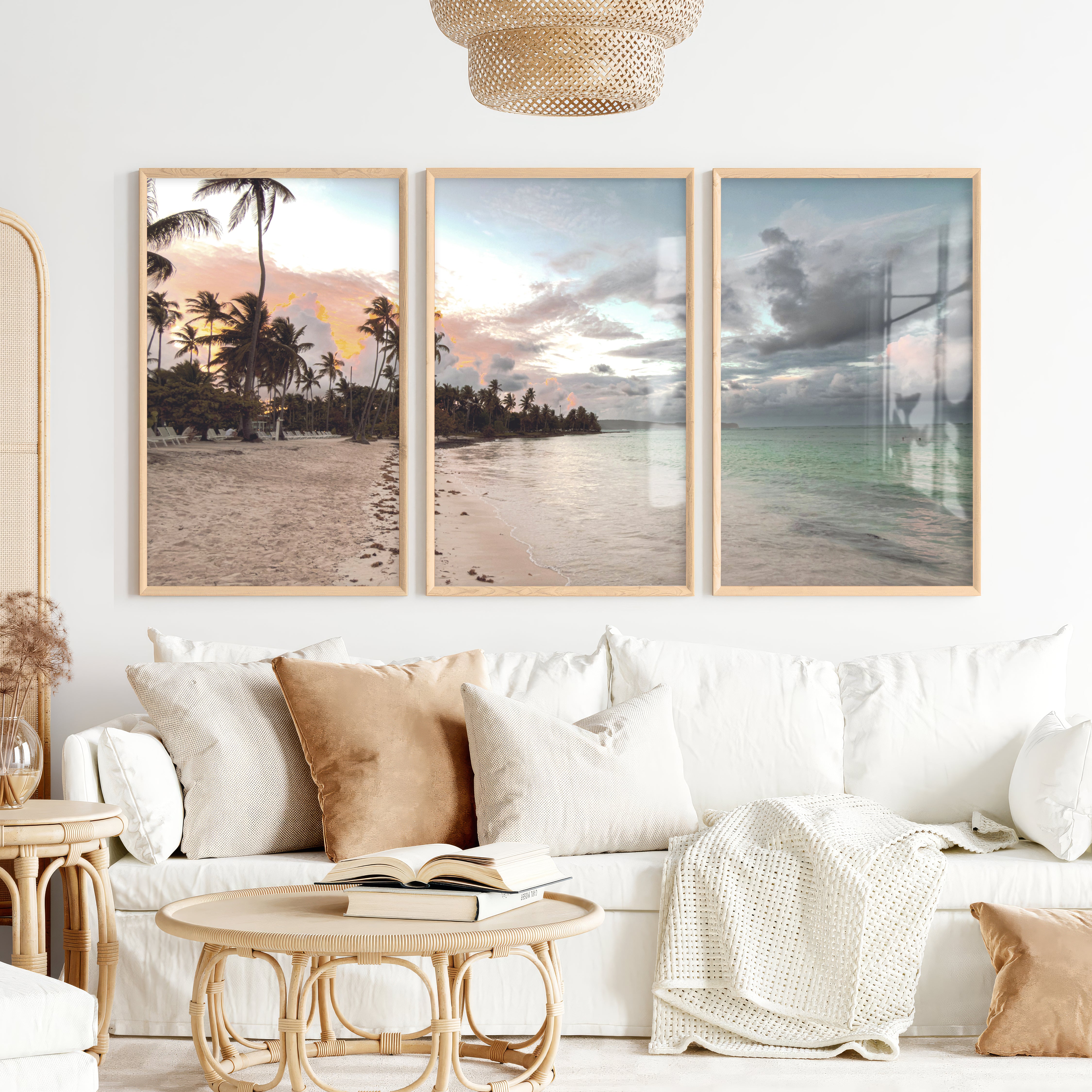 Palm Shore Coastal Style Wall Art - Natural Wood Framed Poster No Border - Artworksets