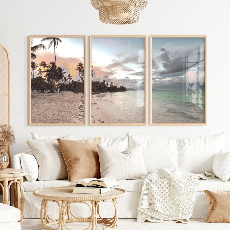 Palm Shore Coastal Style Wall Art - Natural Wood Framed Poster No Border - Artworksets