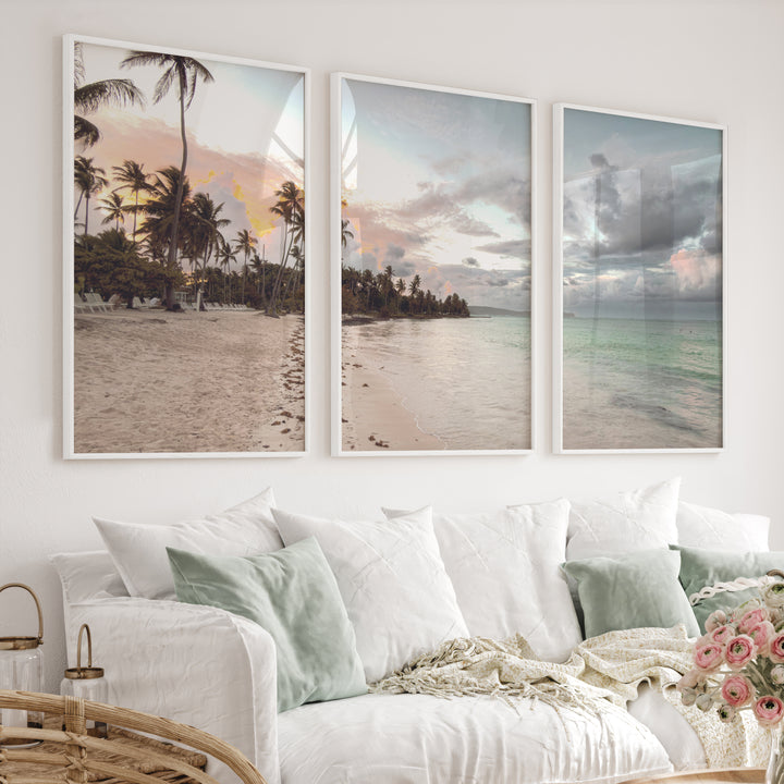 Palm Shore Coastal Style Wall Art - White Framed Poster No Border - Artworksets