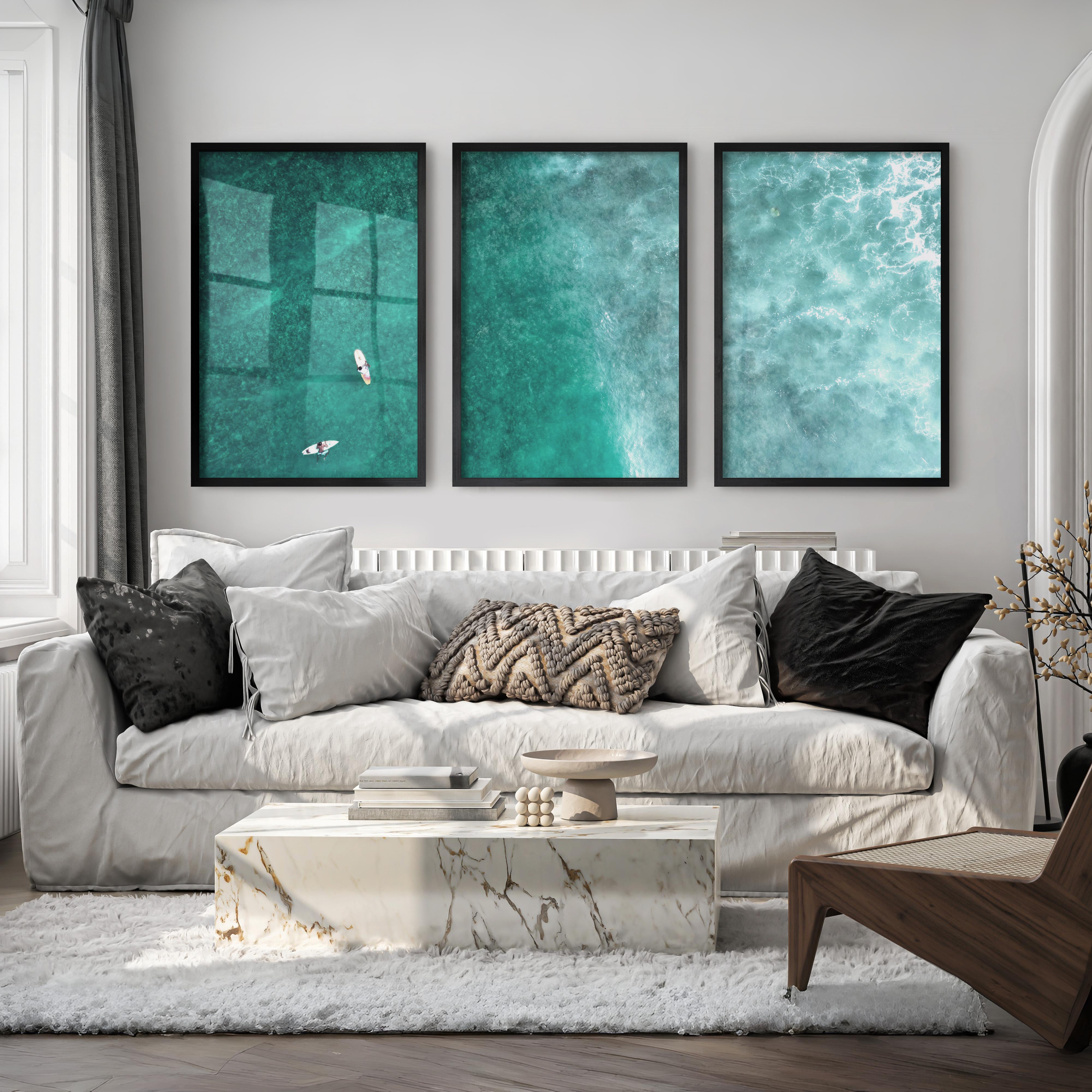 Reef Surfers coastal style wall decor - Black Framed Poster No Border - Artworksets