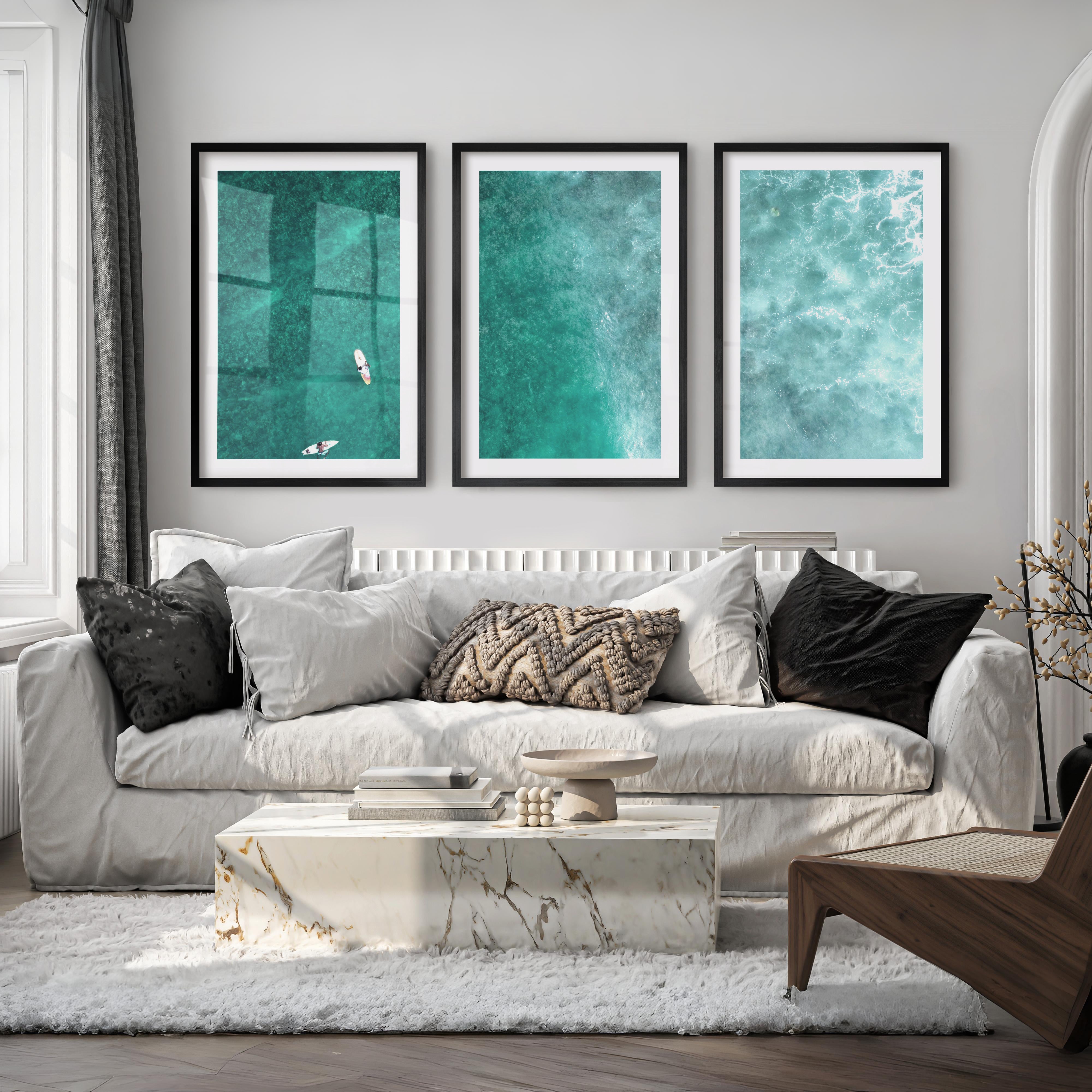 Reef Surfers coastal style wall decor - Black Framed Poster with White Border - Artworksets