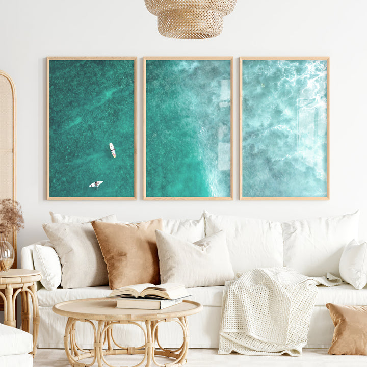 Reef Surfers coastal style wall decor - Natural Wood Framed Poster No Border - Artworksets