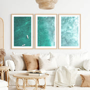 Reef Surfers coastal style wall decor- Natural Wood Framed Poster with White Border - Artworksets