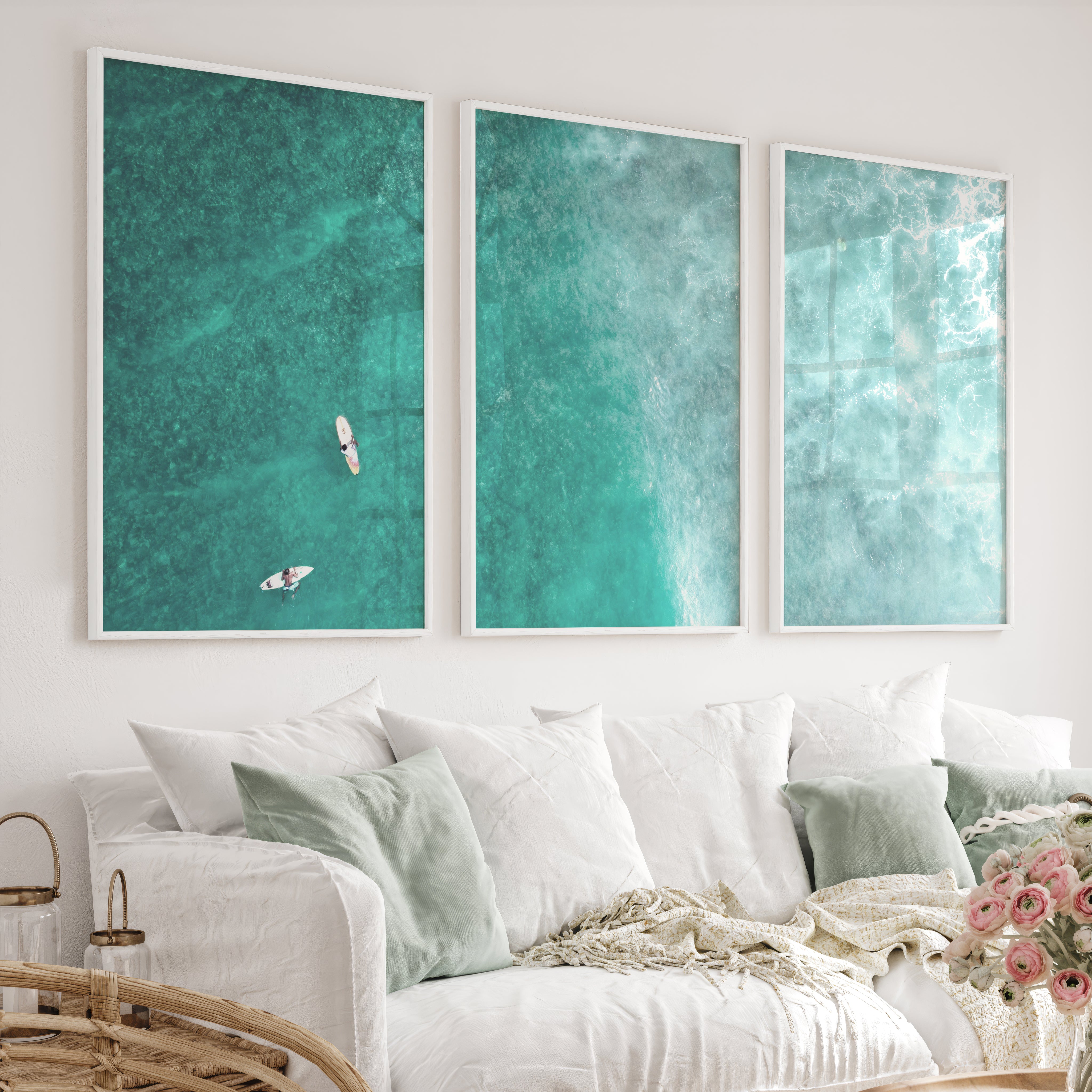 Reef Surfers coastal style wall decor - White Framed Poster No Border - Artworksets