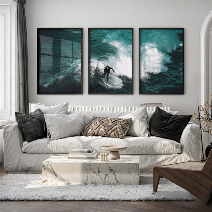 Wave Rider coastal themed artwork - Black Framed Poster No Border - Artworksets