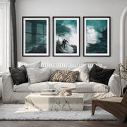 Wave Rider coastal themed artwork - Black Framed Poster with White Border - Artworksets