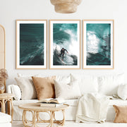 Wave Rider coastal themed artwork- Natural Wood Framed Poster with White Border - Artworksets