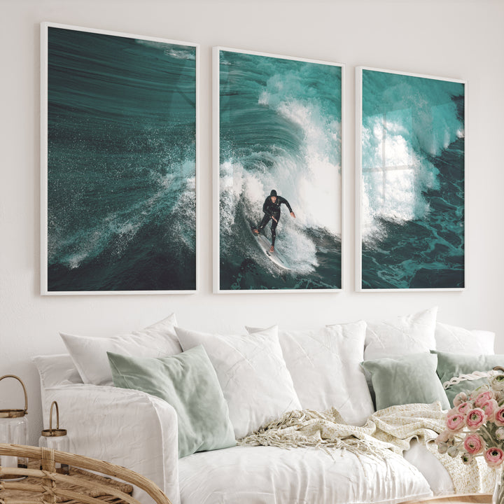 Wave Rider coastal themed artwork - White Framed Poster No Border - Artworksets