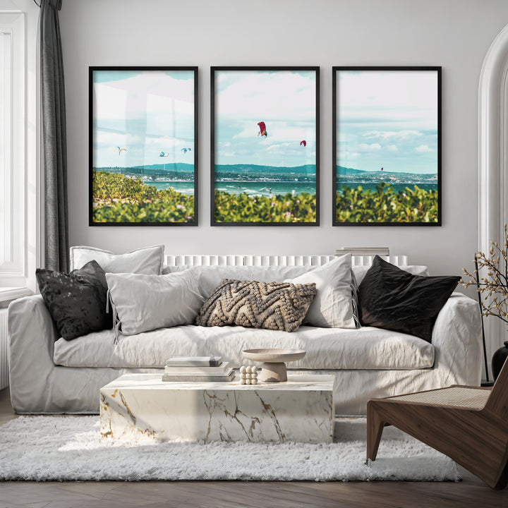 Kitesurfing Bay coastal themed wall art - Black Framed Poster No Border - Artworksets