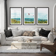 Kitesurfing Bay coastal themed wall art - Black Framed Poster with White Border - Artworksets