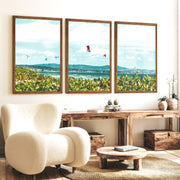 Kitesurfing Bay coastal themed wall art - Dark Brown Framed Poster No Border - Artworksets