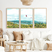 Kitesurfing Bay coastal themed wall art - Natural Wood Framed Poster No Border - Artworksets