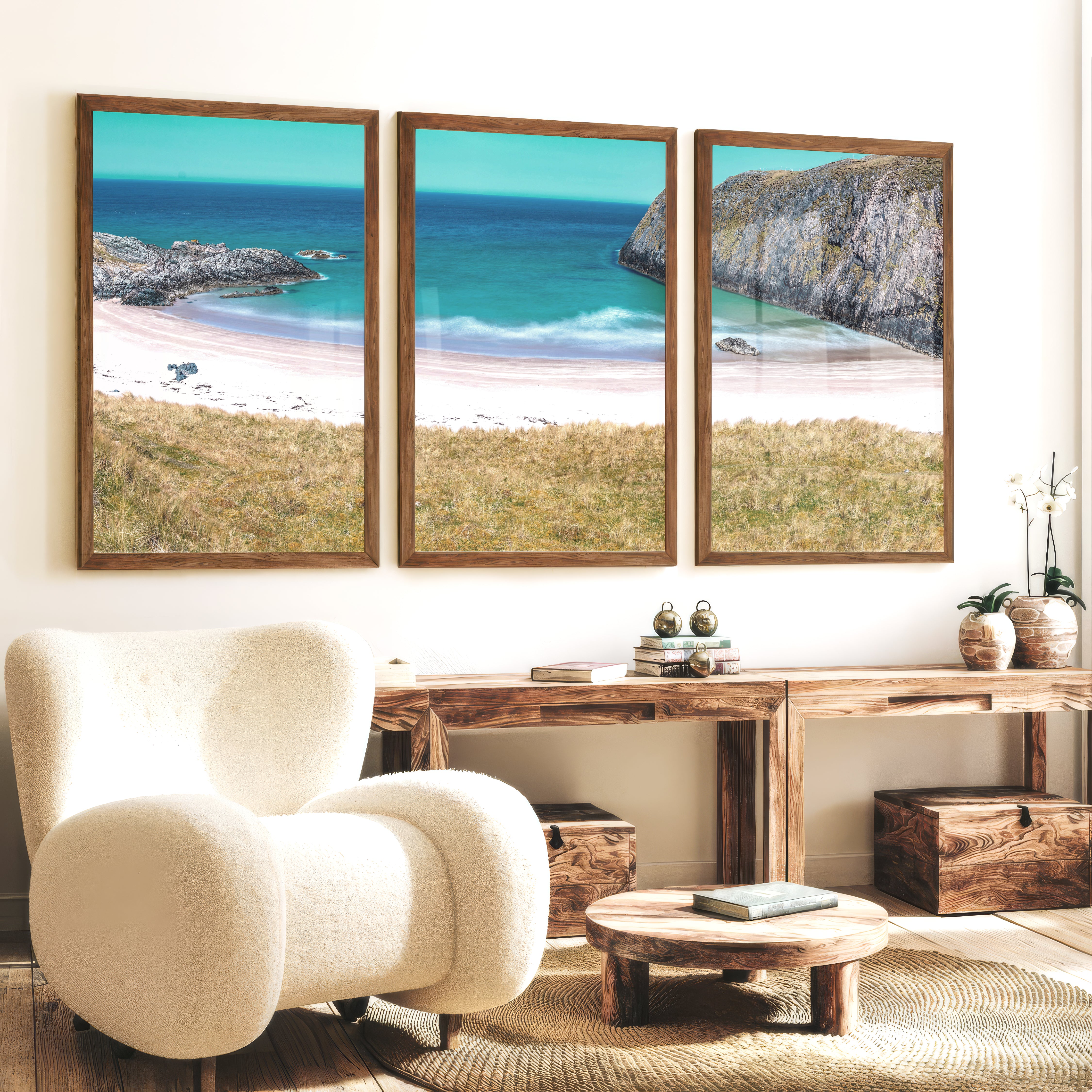 Cliff Cove coastal themed wall decor - Dark Brown Framed Poster No Border - Artworksets