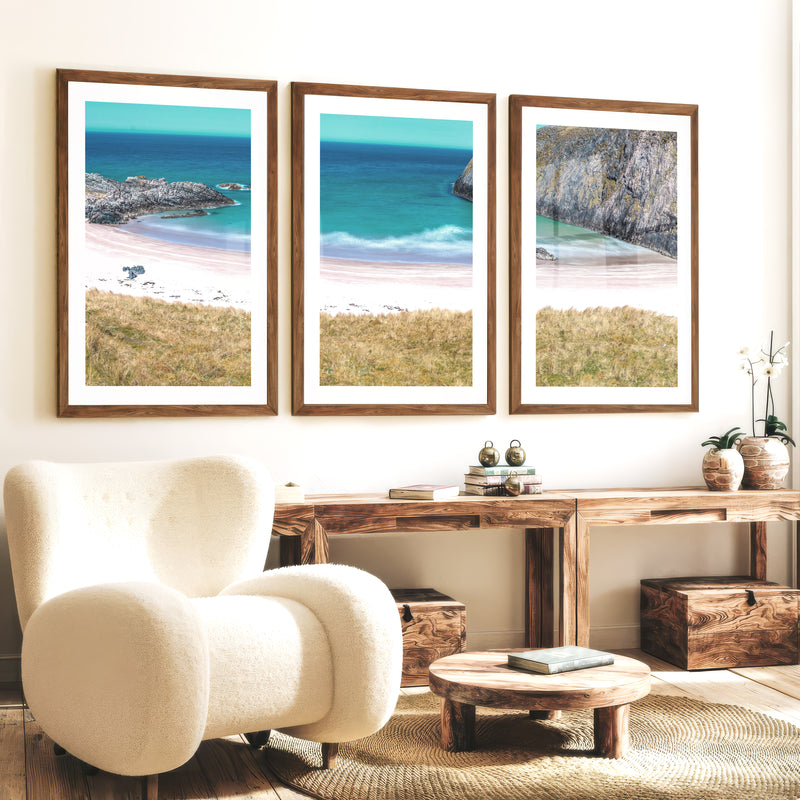 Cliff Cove coastal themed wall decor - Dark Brown Framed Poster with White Border - Artworksets