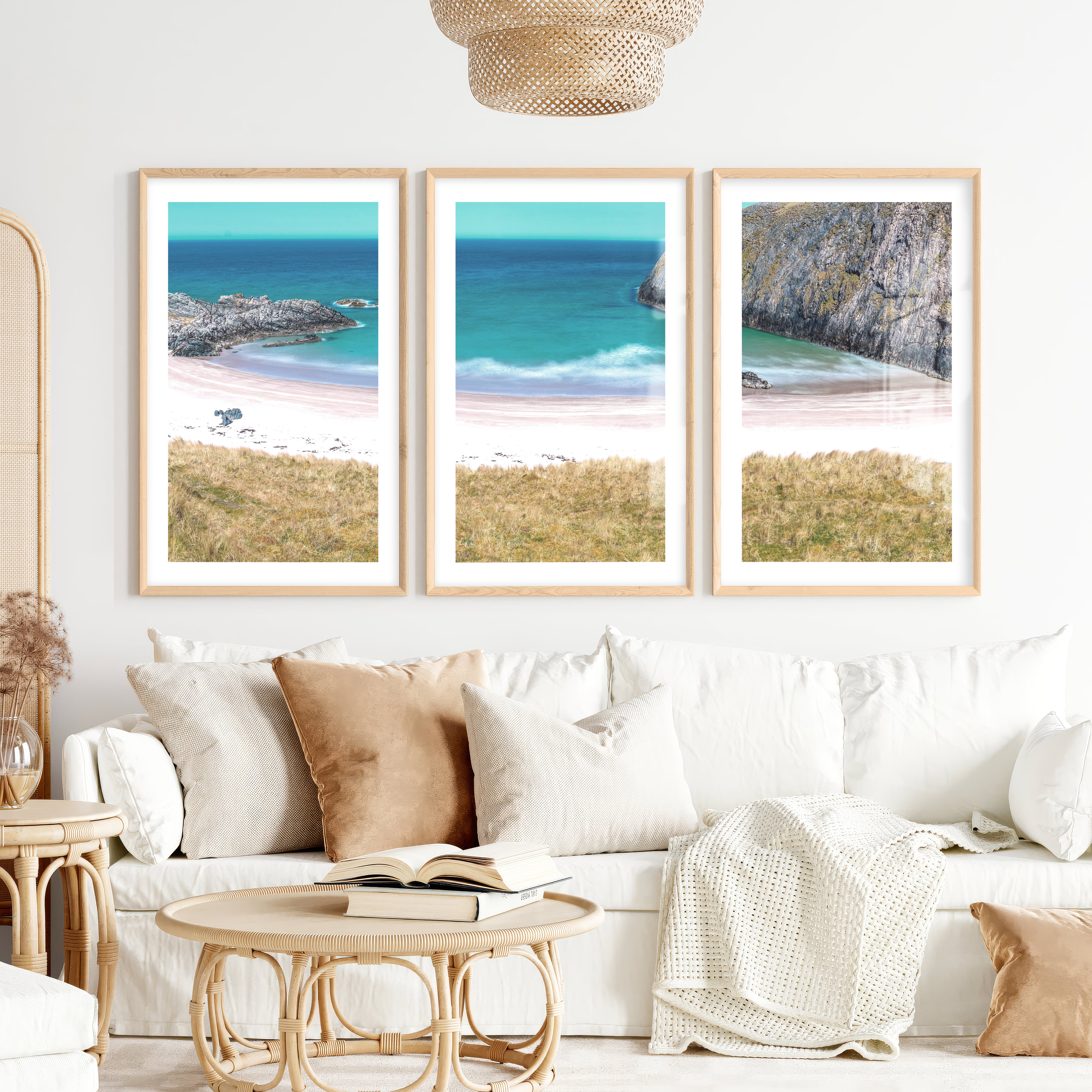 Cliff Cove coastal themed wall decor- Natural Wood Framed Poster with White Border - Artworksets