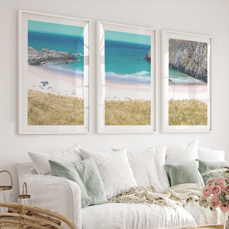 Cliff Cove coastal themed wall decor - White Framed Poster with White Border - Artworksets