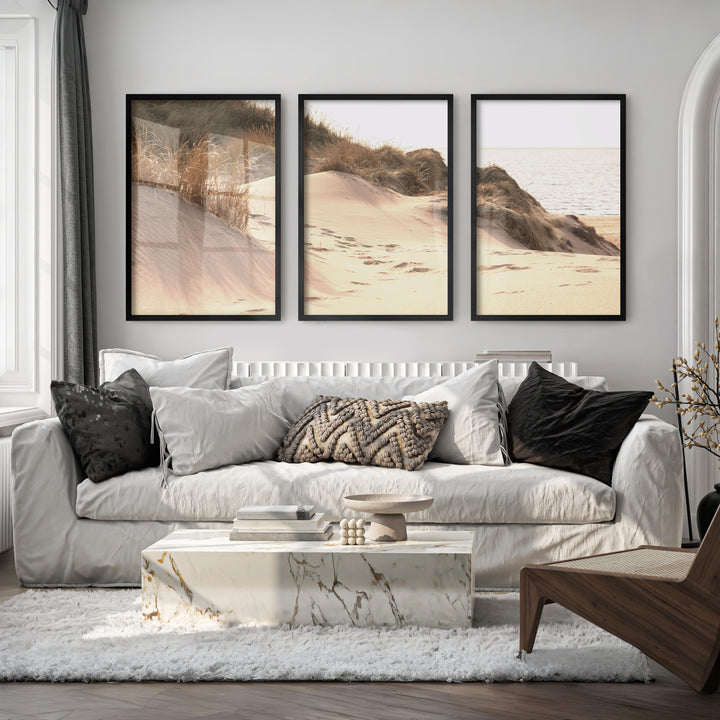 Sunlit Dune coastal themed wall decor - Black Framed Poster No Border - Artworksets