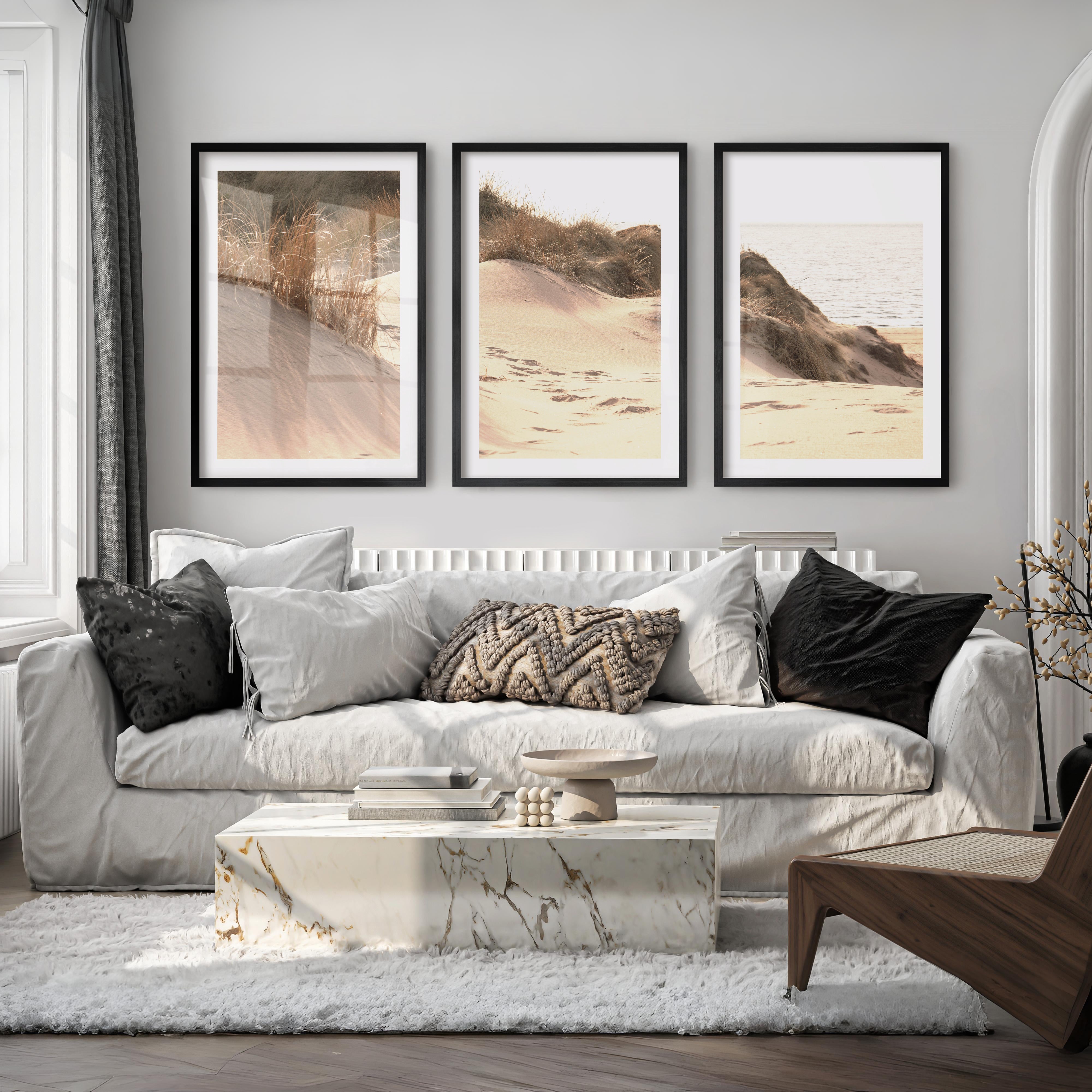 Sunlit Dune coastal themed wall decor - Black Framed Poster with White Border - Artworksets
