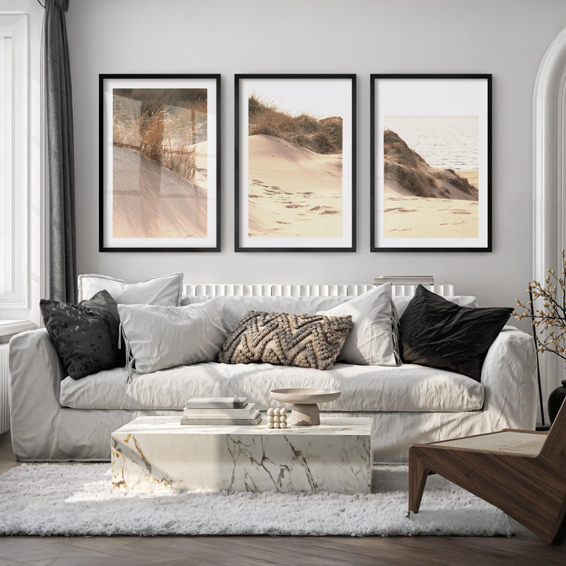 Sunlit Dune coastal themed wall decor - Black Framed Poster with White Border - Artworksets