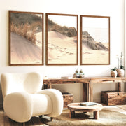 Sunlit Dune coastal themed wall decor - Dark Brown Framed Poster No Border - Artworksets