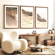 Sunlit Dune coastal themed wall decor - Dark Brown Framed Poster with White Border - Artworksets