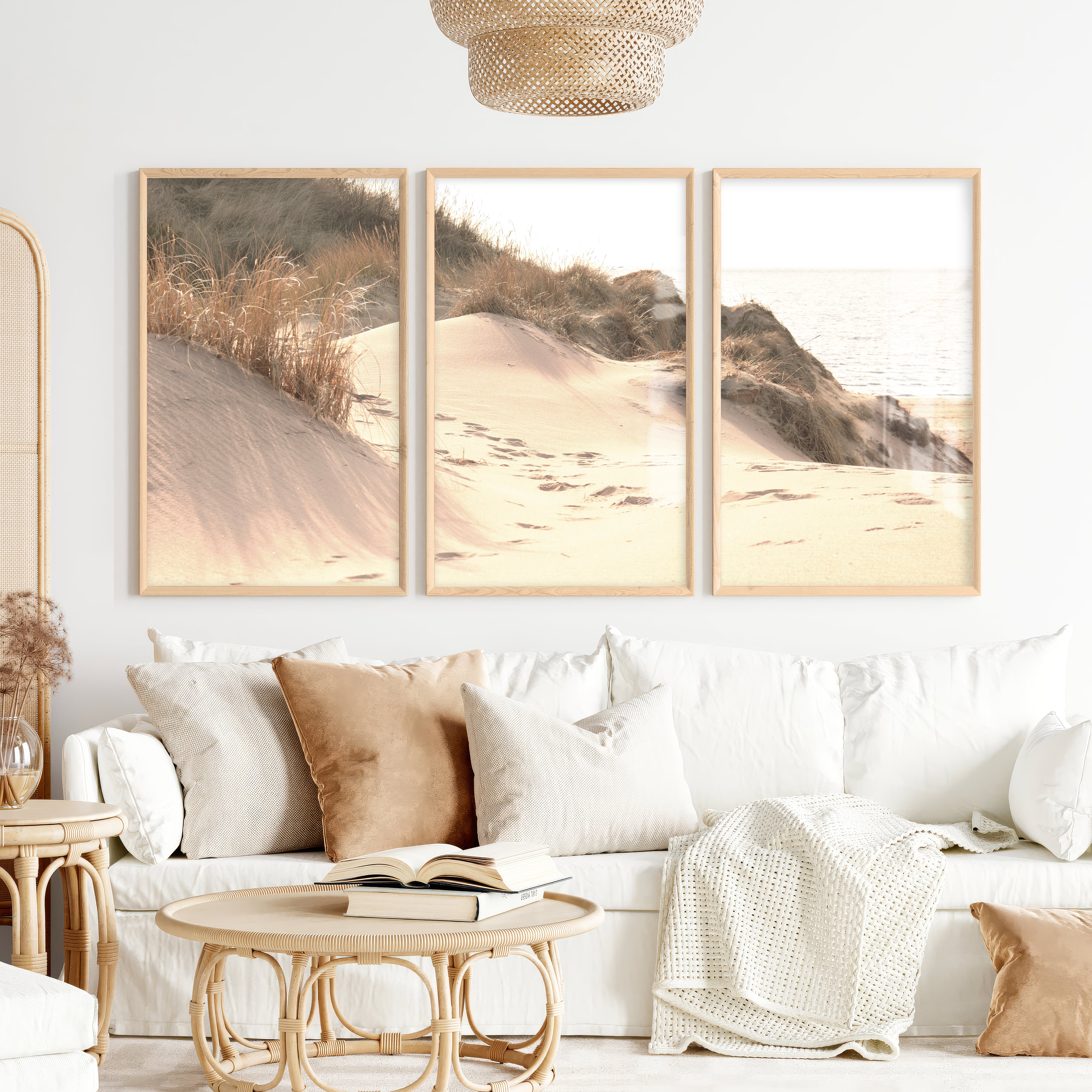 Sunlit Dune coastal themed wall decor - Natural Wood Framed Poster No Border - Artworksets