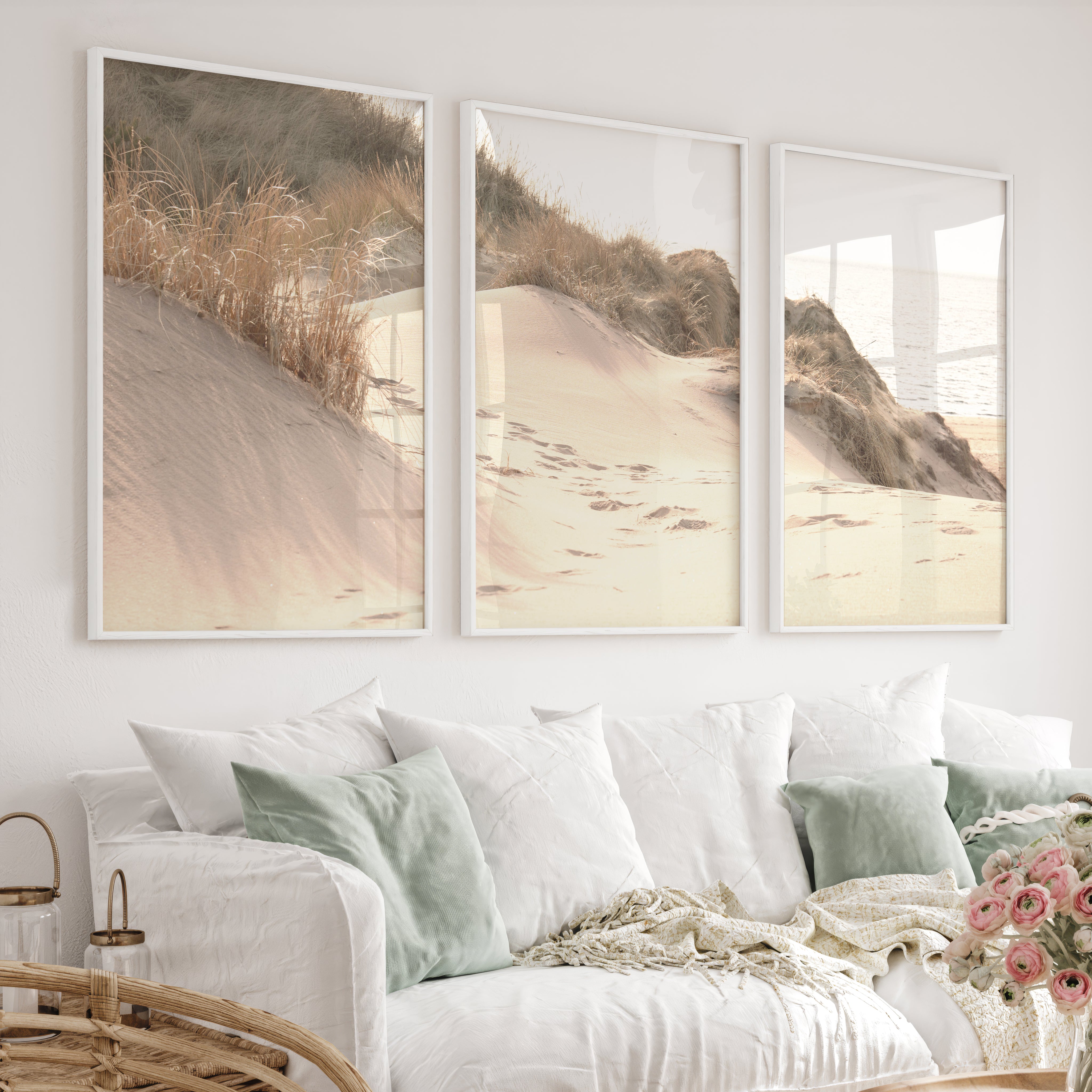 Sunlit Dune coastal themed wall decor - White Framed Poster No Border - Artworksets