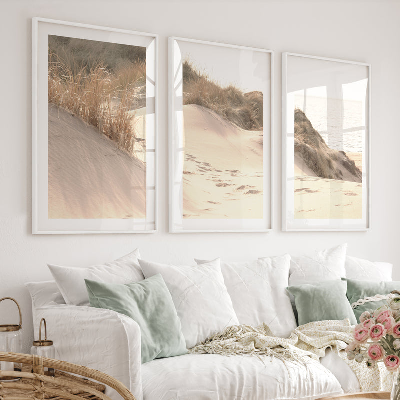 Sunlit Dune coastal themed wall decor - White Framed Poster with White Border - Artworksets