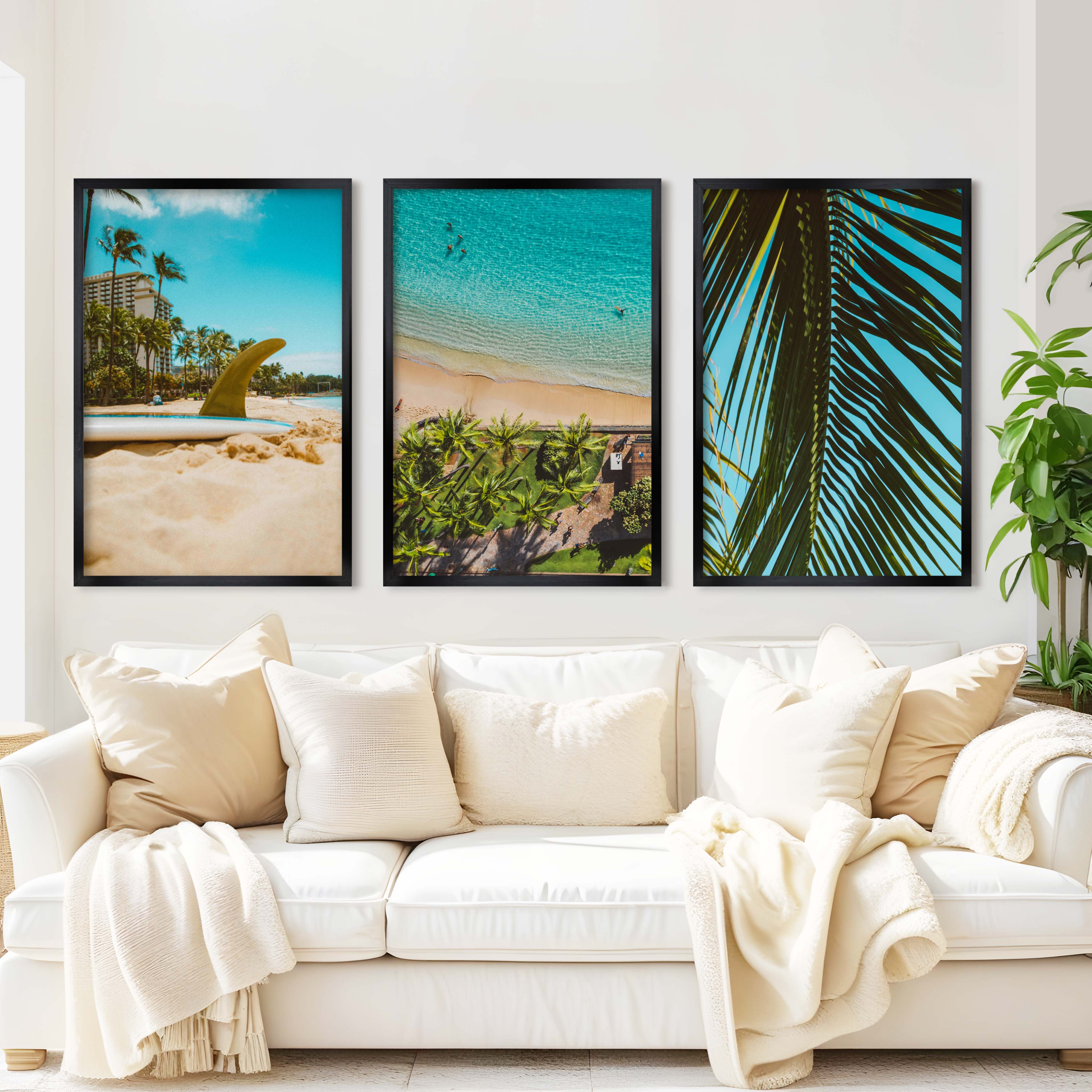 Coastal Wall Accents – Beach Photography Trio (3 Prints) - Black Framed Poster No Border - Artworksets