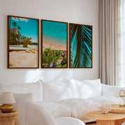 Coastal Wall Accents – Beach Photography Trio (3 Prints) - Dark Brown Framed Poster No Border - Artworksets