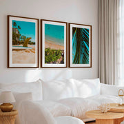 Coastal Wall Accents – Beach Photography Trio (3 Prints) - Dark Brown Framed Poster with White Border - Artworksets
