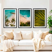 Coastal Wall Art and Decor – Surf, Beach & Palm Set (3 Prints) - Black Framed Poster with White Border - Artworksets