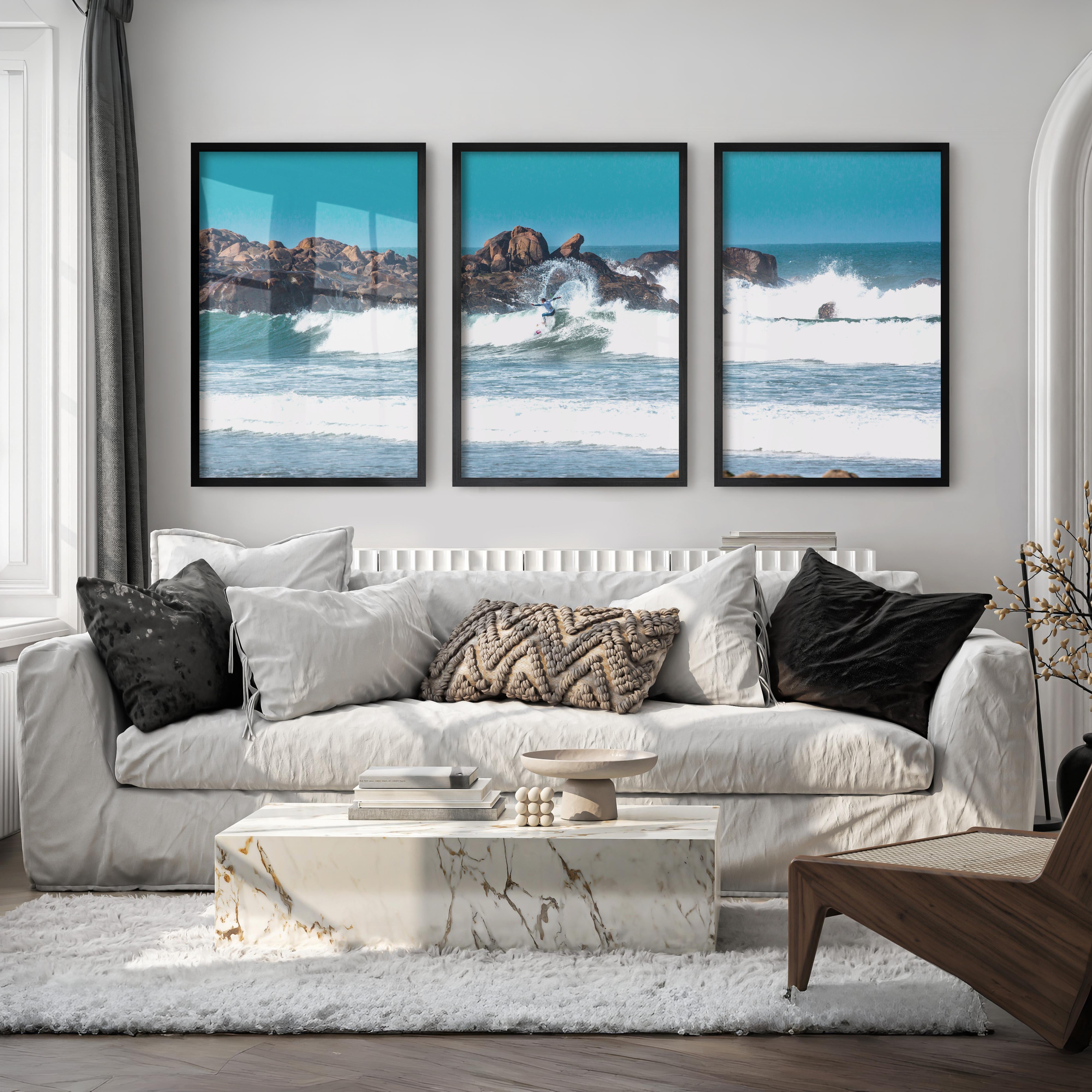 Rocky Surf Coastal Wall Art Decor - Black Framed Poster No Border - Artworksets