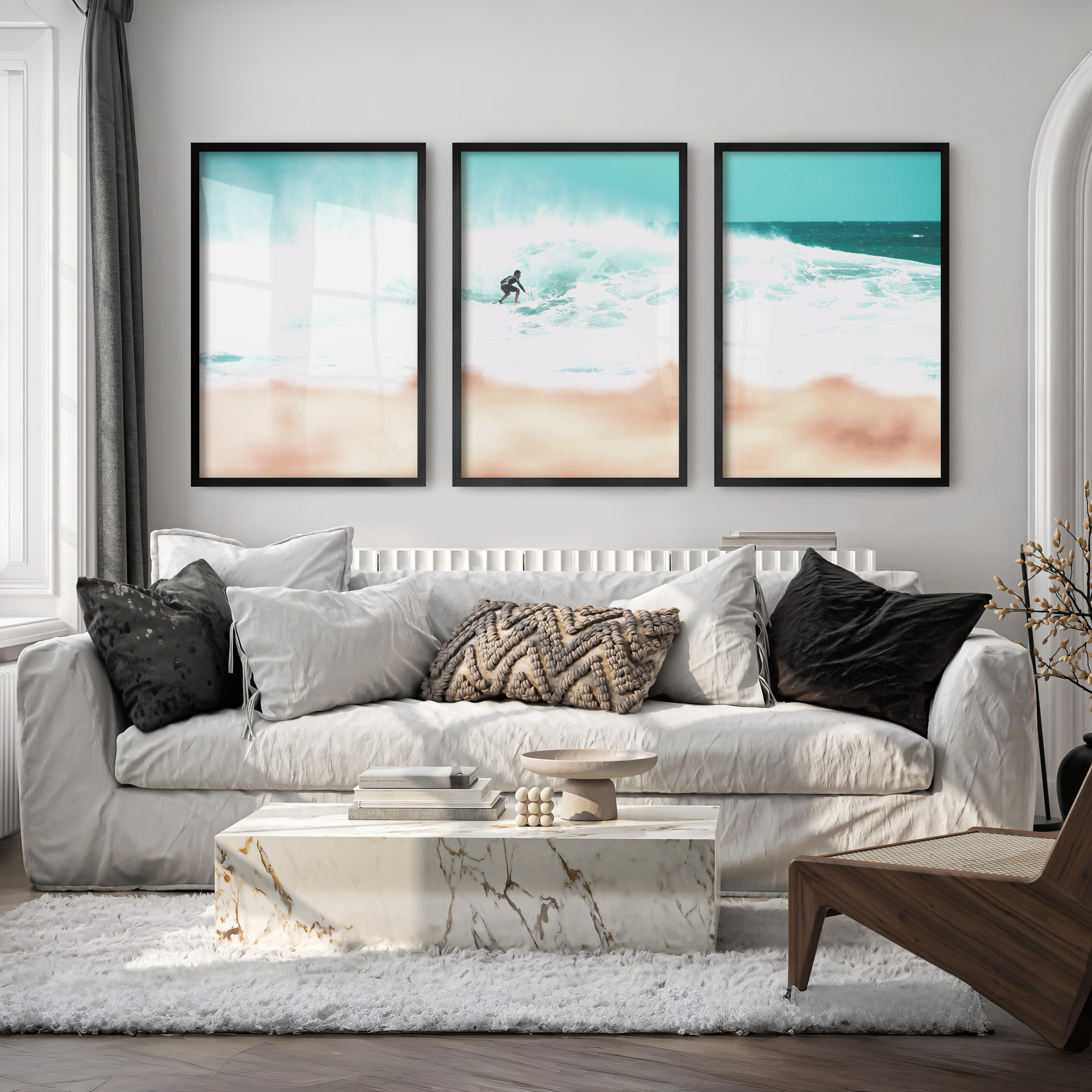 Surfer Wave Coastal Wall Art Framed - Black Framed Poster No Border - Artworksets