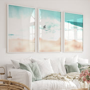Surfer Wave Coastal Wall Art Framed - White Framed Poster No Border - Artworksets